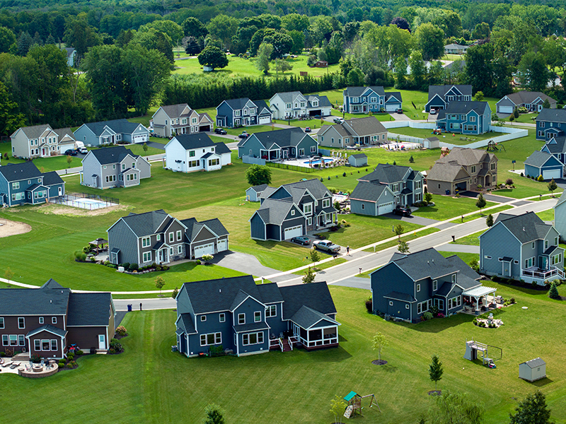 American dream homes as example of real estate development in US suburbs.